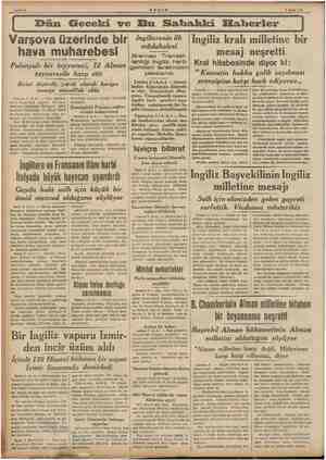    ri Sahile 2 MEŞAM - > 4 Eylül 193 Geceki ve Bu Sabahki Efaberler Varşova üzerinde bir hava mu Polonyalı bir tayyareci, 12