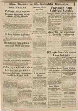  Dün Geeeiki ve Bu Sahahki Haberler Fransada harp Son dakika Polonya harp raporu Almanlar Varşovaya yangın çıkaran gülleler