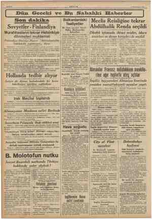  Son dakika Sovyetler - Finlandiya Murahhasların tekrar Helsinkiye dönmeleri muhtemel Finlandiya Hariciye Nazırı:...
