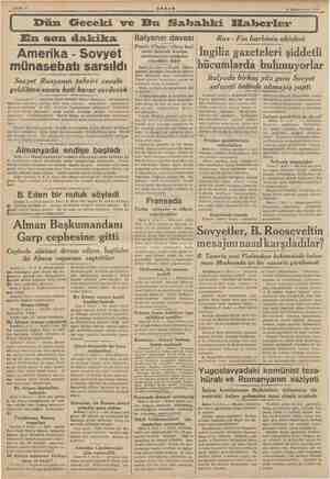  i ; k | ; | p Kânunuevvel 1859 Dün Geceki ve Bu Sahahki Haberler En son dakika Amerika - Sovyet münasebatı sarsıldı Sovyet