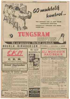  5 Kânunuevvel 1939 İ kontrol .. Yeni bembeyaz ışıklı ve gayet idareli TUNGSRAM-KRIPTON ambpullarının mükemmeli tarzı imalıni