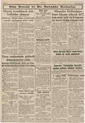    AEŞAM —e Dün Geceki ve Bu Sahahki Haberler 13 Kânunucvvel 1939 e Hayatı ucuzlatmak için tedbirler alınıyor Hükümet, ühalât