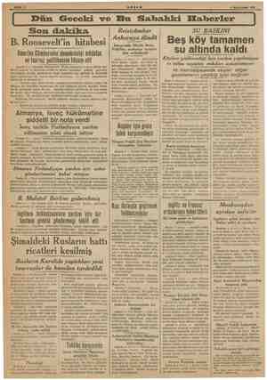  i e a Pe y İ | | | Dün Geceki ve Bu Sabahki Elfaberler Son dakika B. Roosevelt'in hitabesi Amerika Gümhurreisi demokrasiyi