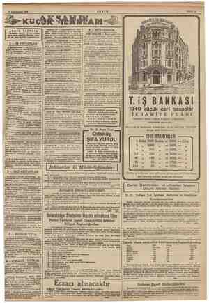  29 Kânunusani 1940 KUŞ İAMIARI KÜÇÜK İLÂNLAR Fevkalâde ahvalin devamı müdde- — Bankalarda çalış- olan genç bir memuy Türkiye