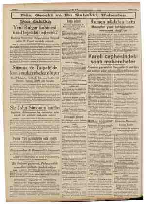  16 Şubat 1940 Dün Geceki ve Bu Sabahki Hliaberler Son dakika Yeni Bulgar kabinesi nasıl teşekkül edecek? Hariciye Nezaretini