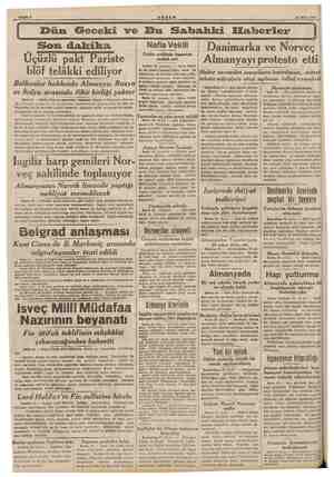  ii AEŞAM Mart 1940 | Dün Geceki ve Bu Sabahki Elfaberler Üçüzlü pakt Pariste blof telâkki ediliyor Balkanlar hakkında...