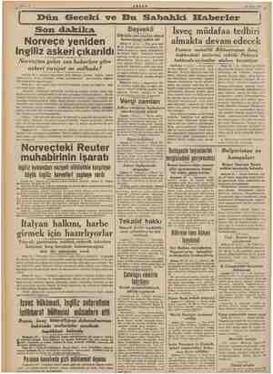  mem ee ml ; | , | Şi adi AKŞAM 29 Nisan 1940 ae - » Dün Geceki ve Bu Sahbahki Elaberler i Norveçe yeniden Ingiliz askeri...