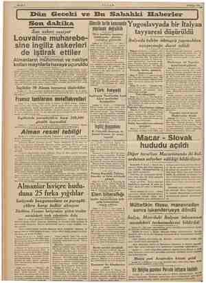    17 Mayıs 1940 “Dün Geceki ve Bu Sahahki Efaberler Son dakika Son askeri vaziyet Louvaine muharebe- sine ingiliz askerleri