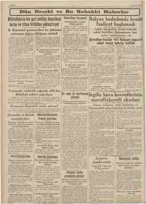    ARSAN 13 Haziran 1940 Dün Geceki ve Bu Sahahki Haberler Müttefiklerin her geri çekilişi Amerikayı; Vekiller heveti Italyan