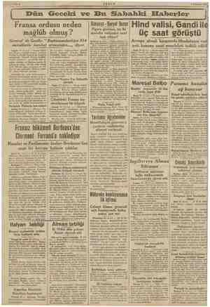  1 Temmuz 1940 | Dün Geceki ve Bu Sabahki Haberler Hind valisi, Gandi il Fransa ordusu neden mağlüb olmuş ? General de Gaulle: