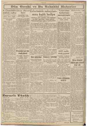  8 Teşrin nisnnl 1940 Dün Geceki ve Bu Sabahki Efaberler B. Churchillin mühim nutku Yunanistana yardım etmek üzere başka...
