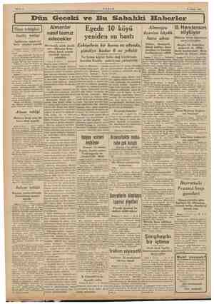    YETEN Sahife 2 AEŞAM 9 Şubat 1941 İ (Dün Geceki ve Bu Sabahki Haberler | Almanlar | Egede 10 köyü |, Anama İngiliz tebliği