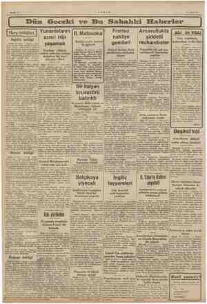    Sahife 2 ÇŞAKŞAM 11 Mart 1941 ma Dün Geceki ve Bu Sahahki Elfaberler İ Harp tebliğleri Nia Ml İngiliz tebliği azmi: Hür nak