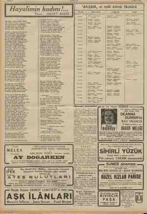    i i Sahife 4 23 Mart 194) Hayalim ın kadını!... “AKŞAM, ın milli küme fikstürü j | Tarih İstanbul Ankara İzmir Yazan:...