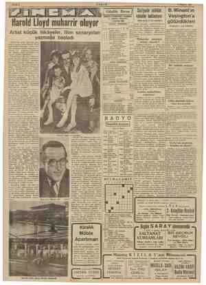  5 Haziran 1941 LK, 75 933 Türk borcu H IM Harold Lloyd muharrir oluyor. mar Suriyede mühim vakalar mi olm: Maamafih İneiliz