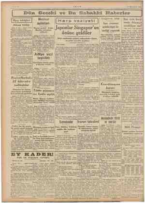 Dün Geceki 16 Kânunüsani 1942 ve Bu Sabahki Haberler Memur H arp vaz iyeti Dağıtma ofisi Da wi karşı- Bi aylıkları laşe mumum