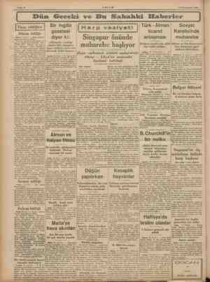  ÇARŞAM 19 Kânunusani 1942 Dün Geceki ve Bu Sahahki Hahkerler Türk - Alman Sovyet Ha azli ti ipva ye 1 ticaret Karelisinde...