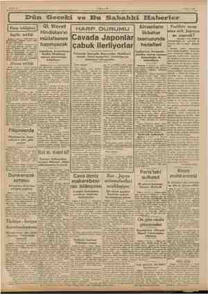    Sahife 2 ĞI. Wavell Hindistan'ın müdafaasını hazırlıyacak İngiliz tebliği Alman tebliği Filipinlerde indanao'ya Japon...