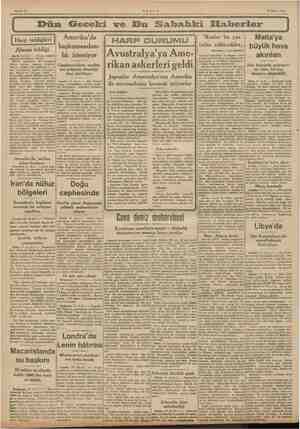  Sahife 2 AKŞAM 16 Mart 1942 İ Dün Geceki ve Bu Sabahki Haberler o | Amerika'da “Ruslar bu yaz Malta'ya başkumandan- imha...