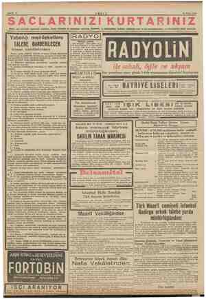  er Sahife 4 AŞŞAaN 28 Eylül 1943 SACLARINIZI KURTARINIZ Hasan saç sabuniyle saçlarınızı yıkayınız. Hasan Odekinin ile...