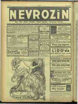     İ i Sahife 8 AKŞAM 19 Ağustos 1943 Baş - Diş - Nez me Soğuk Alanlı: Hanilimi Ny alji Ve Bütün Ağrıları Derhal Keser, esna