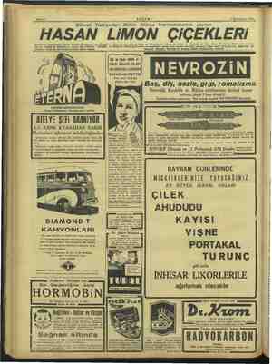    AKŞAM 7 .Kânunuevvel 1943 Şöhreti Türkiyeden Bütün nya Memleketlerine yayılan HASAN LiIMON ÇiÇEKLERİ Kolonyasını...