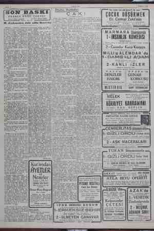  SON BASKI FRANSA NASIL ÇOKTÜ? Yazan: Pierre Lazareff Çeviren: Şevket Rado J Tefrika: No 33  —mmmmamamıımın! M. Aleksandre,