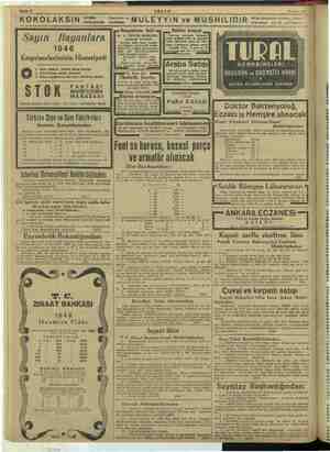    — Bakilte 8 KOKOLAKSI MÜSHİK Çosukların ve BONBONLARI O Büyükleşin Sayın Bayanlara 1946 Emprimelerimizin Hususiyeti Pei 1.