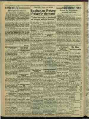    “Sahife 3 AZŞAM .. 14 Mart 1947 SÖZÜN GELİŞİ Amerika'nın yardımı — GiNÜN MESELELERİ Mektepleri vergiden af, Başbakan Recep