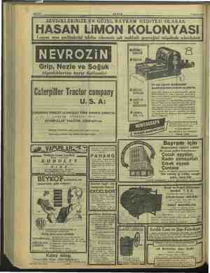    Sahife 8 AXŞım 9 Ağustos 1947 NEVROZIN Grip, Nezle ve Soğuk Algınlıklarına karşı kullanılır ( . Gaterpiller Tractor company