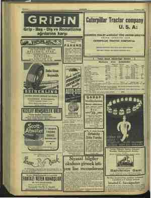     !Bahife'8 EKEŞIN 10 Ağustos 1947 1 CİN | Caterpillar Tractor company Grip - Baş - Diş ve Romatizma U.S.A: ağrılarına kar