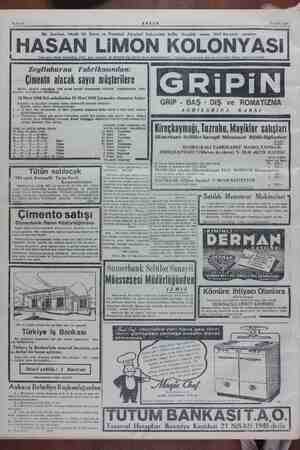  Sahife 8 AXŞAM 16 Mart 1948 Bir damlasi, büyük bir limon ve Portakal Ağaçlari bahçesinin kalbe ferahlık veren lâtif havasini