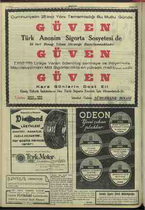    Fohife 8 — Aksam . 20 Ekim 1948 Cumhuriyetin 25 incel Yılını Tamamladığı Bu Mutlu Günde Türk Anonim Sigorta Sosyetesi de 25