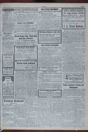    AKŞAM Sahife 7 26 Temmuz 1949 RADYO ANKARA RADYOSU Bu akşamki prorram Açilış ye prorram, 18 M. 5 li ve Radyo salon...