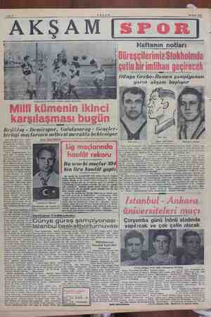  "ahife 8 AKSAM 19 Mart 1950 AKŞAM |(srorj| Milli kümenin ikinci karşılaşması bugün Beşiktaş - Demirspor, Galatasaray -...