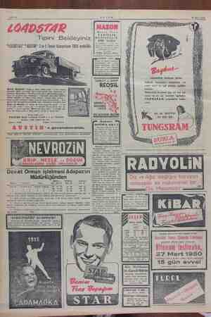    Şahife 8 28 Mart 1950 Meyva li e, ri KABIZLIK, HAZIMSIZLIK, Tipini ei , MİDE EKŞİLİK larına karşı fazla “LOADSTAR” “AUSTİN”