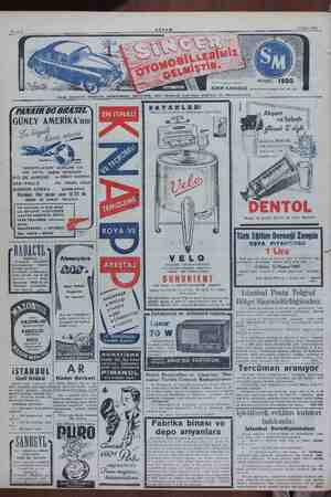    16 Mart 1951 Sahife 8 4 Sİ A Ai ürkiye Unut Vaat MODEL 1500 Sİ ADEM KARADAĞ Galata Bankalar Hararan Cad. 121-123 YEDEK...