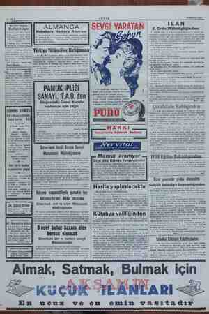  A&ŞAM 24 Haziran 1951 İ. ALMANCA, | SEVGİ YARATAN meram A Muhabere Merih Aran “tife 8 Ta , Zekâi Tunçm: stafilakek Aşısı 1 —