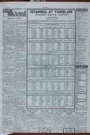  KAKA AŞA ISTANBUL AT YARIŞLARI / YEDİNCİ HAFTA LİSTESİ. e 12 Ağustos 1951 Pazar N am kör BİRİNCİ KOŞU: Saat 15.30 — Fifi,...