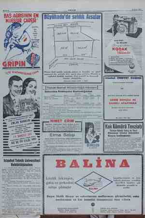  Bahife 8 AESAM 16 Eyi! 1951 BAS AĞRISININ EN MÜEŞSİR ÇARESİ” Büyükada'da satılık Arsalar VEFE BEY SOKAĞI 20/4 KE 20/50 4» 4gp