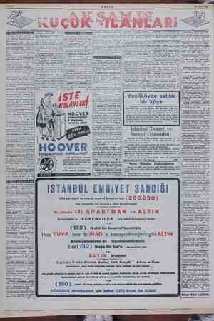    Sahife 6 30 Ocak 1952 n fi 4 / 1) M / / 4 dönüm arsa Tel. 60387. Yeşilköyde satılık bir köşk Yeşilköyde İstanbul caddesi