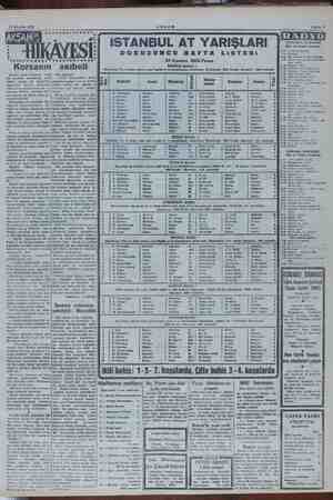    iSTANBUL AT YARIŞLARI İlim DOKUZUNCU HAFTA LiSTESİi ri «ZA Ağustos 1952 Pazar Korsanın akıbeti Seli giieinimlk dai Şari...