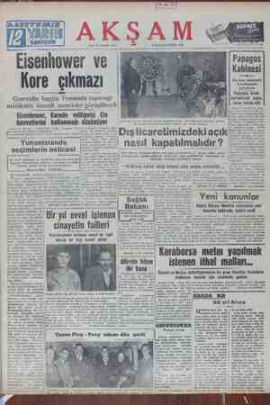 n AU WEREK U VU l . Kahines' D e . c En kısa zamanda , . Ş kurulmasına : : ĞUĞ Va çalışılıyor Papagas, kıralı Gi rr A : Generalin bugün Trumanla yapacağı : 7 Ş . rereseceği sayiz mülâkatta önemli meseleler görüşülecek| " ) & y? ı'î'm.'gıîl.:n etti Fisenhower, Korede milliyetçi Çin : a kuvvetlerini kullanmağı düşünüyor —— | « nn Arelm dueı Di Azam ÇÖ ni ayakeki nn g Ty Bağımsızlar ise 50907 o almış- Dış ticaretimizdeki açık AA HLALA nasıl kapatılmalıdır? 77733 de görüşülecesi | — ” S Tondra 18 (Radyo) — Ame Ka Birleşik Devletlerini umhurbaşkı Yunanistanda seçimlerin neticesi hover bügün Trumanla- görü-| T.u “muvaffakiyetsizliğe - uğra- ETE PORMRERERE e F ÇRMREE L ada 