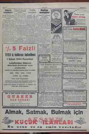  Sahife 12 AKŞAM 30 Ocak 1954 Japon  (rmadarkasaki — Tsrailin Hindistan rekabeti inkişaflar | tazminatı | komünistleri n) —