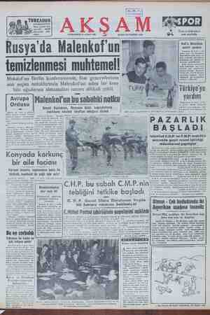    y A K 5 A M Yazı ve haberleri son sayfada CUMARTESİ 13 MART 1954 KURULUŞ TARİHİ: 1918 9 Rusya'da Malenkof'un temizlenmesi