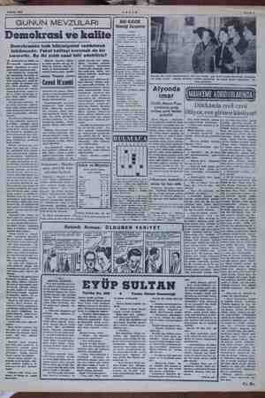    2 Nisan 1954 AKŞAM. GUNUN MEVZULARI | Demokrasi ve kalite Demokraside halk hâkimiyetini reddetmek imkânsızdır. e kaliteyi