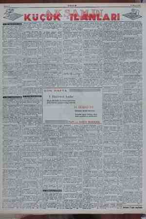  Sahife 6 31 Mayıs 1954 BOŞ TESLIM EV Sok. 130 metre 3 katlı 8 odalı, olmaya müsait, Hüdavendigâr Acar SON HAFTA 5 Hazirana