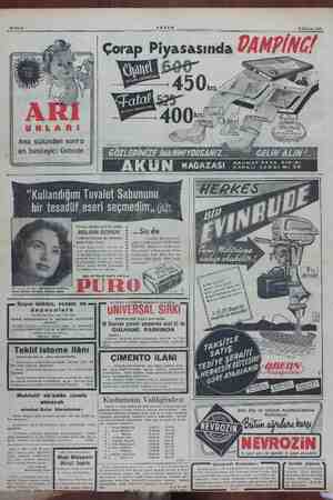    Sahife 6 AKŞAM 9 Haziran 1954 Çorap Piyasasında Re (eld ol e Tirst ral S1Gavae 15 Denigr Ana sütünden sonra en besleyici