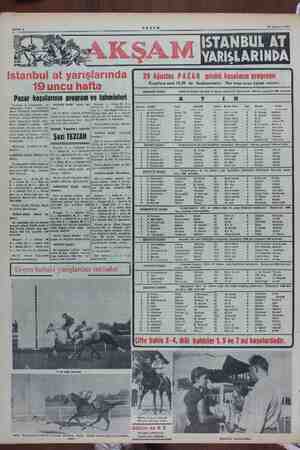    6 28 Ağustos 1954 Sahife Istanbul at yarışlarında 19 uncu hafta Pazar koşularının program ve tahminleri ko- Ss a ii...