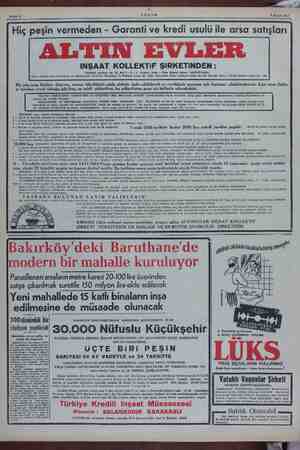    4 5 , Sahife 6 b AKŞAM 7 Kasım 1954 Hiç peşin vermeden - Garanti ve kredi usulü ile arsa satışları ALTIN EVLER INŞAAT...